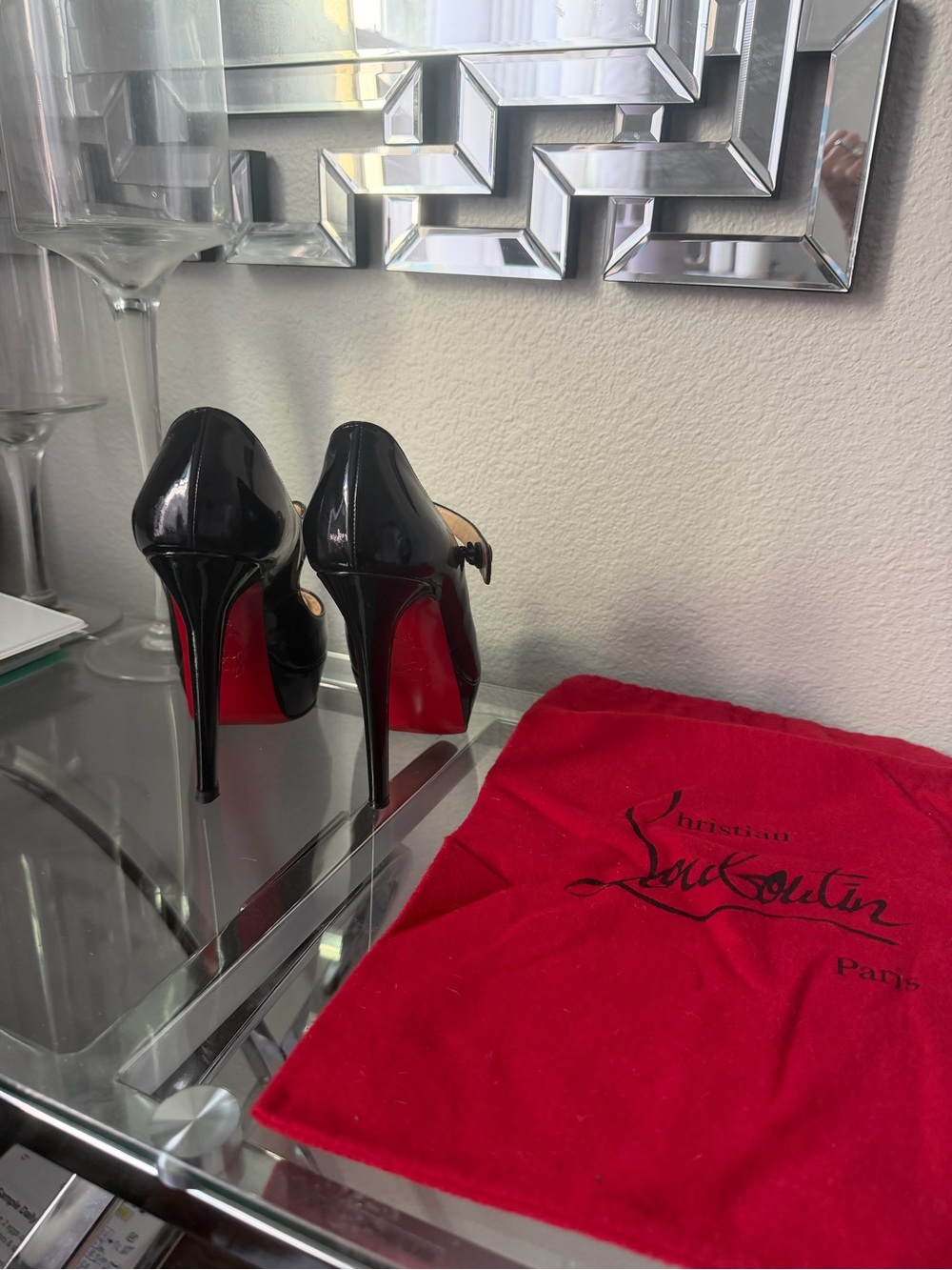 Christian Louboutin Black Patent Mary Jane Pumps with Signature Red Soles